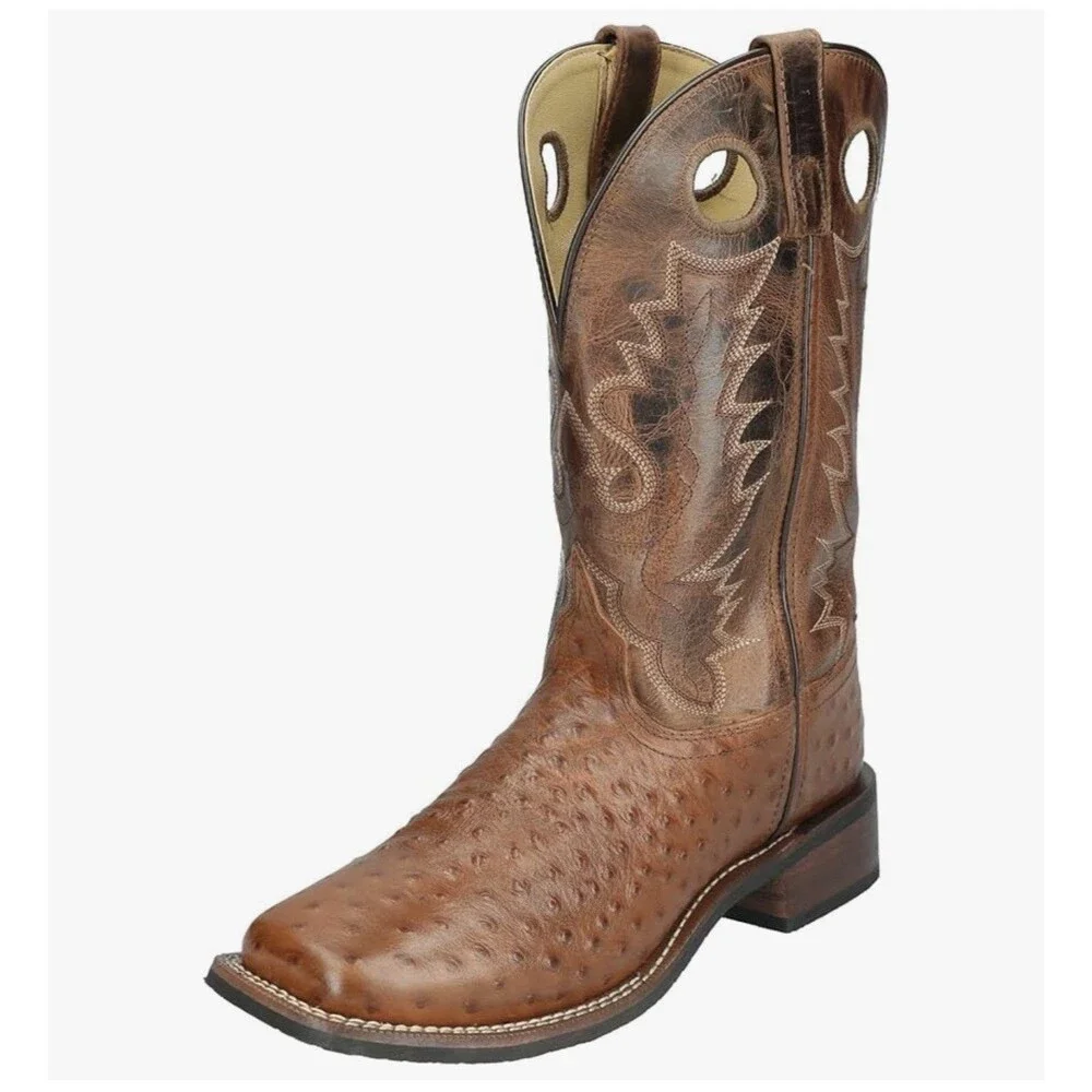 Smoky Mountain Men’s Danville Cowboy Boots 14EE Cognac Ostrich Print Leather - Picture 2 of 10